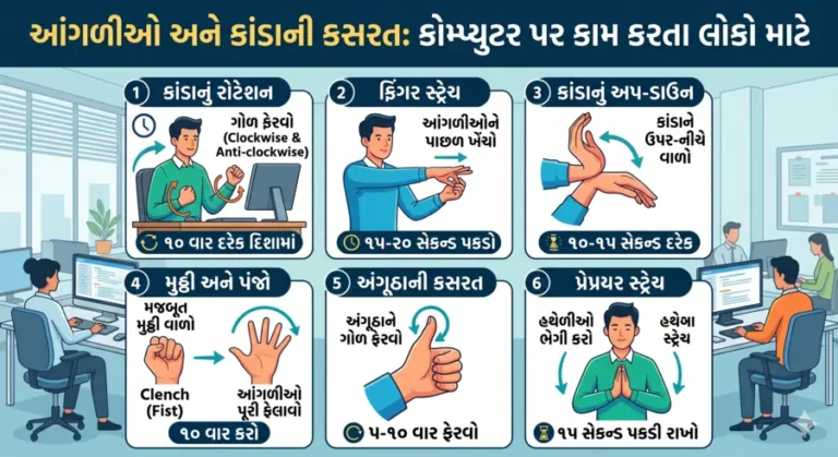 આંગળીઓ અને કાંડાની કસરત કોમ્પ્યુટર પર કામ કરતા લોકો માટે