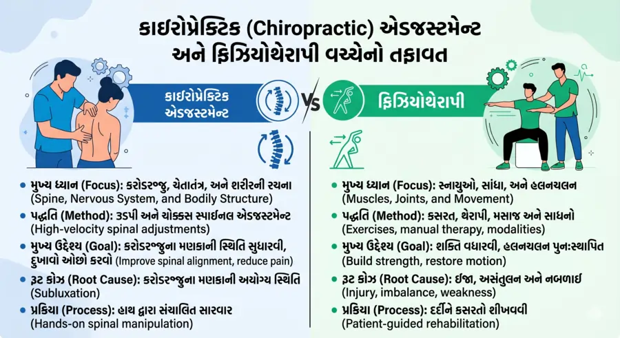 કાઇરોપ્રેક્ટિક (Chiropractic) એડજસ્ટમેન્ટ અને ફિઝિયોથેરાપી વચ્ચેનો તફાવત