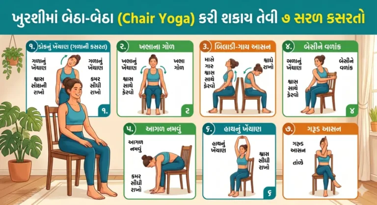 ખુરશીમાં બેઠા-બેઠા (Chair Yoga) કરી શકાય તેવી ૭ સરળ કસરતો