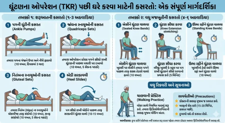 ઘૂંટણના ઓપરેશન (TKR) પછી ઘરે કરવા માટેની કસરતો