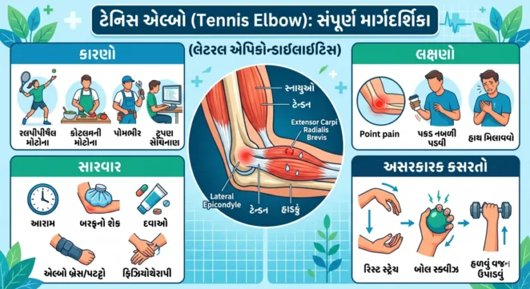 ટેનિસ એલ્બો (Tennis Elbow) કારણો, લક્ષણો, સંપૂર્ણ સારવાર અને અસરકારક કસરતો