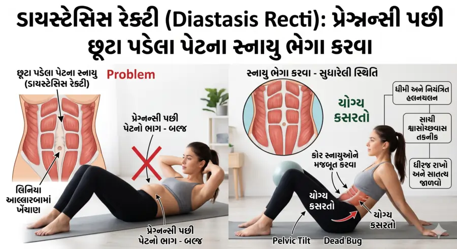 ડાયસ્ટેસિસ રેક્ટી (Diastasis Recti) પ્રેગ્નન્સી પછી છૂટા પડેલા પેટના સ્નાયુ ભેગા કરવા
