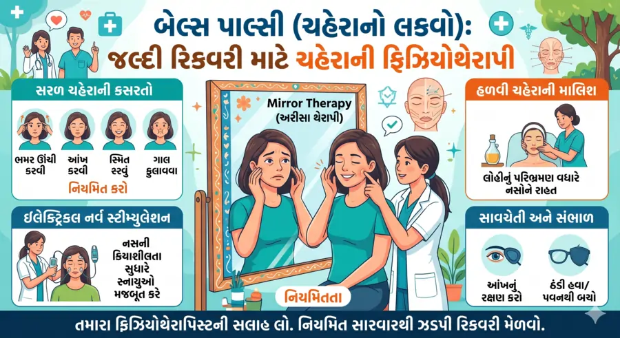 બેલ્સ પાલ્સી (ચહેરાનો લકવો) જલ્દી રિકવરી માટે ચહેરાની ફિઝિયોથેરાપી