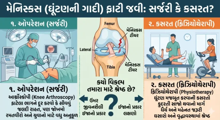 મેનિસ્કસ (ઘૂંટણની ગાદી) ફાટી જવી ઓપરેશન કરાવવું કે કસરતથી મટાડવું