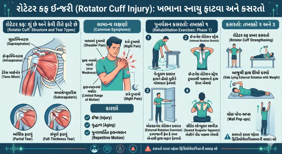 રોટેટર કફ (Rotator Cuff) ઇન્જરી ખભાના સ્નાયુ ફાટવા અને તેની કસરતો