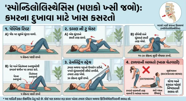 સ્પોન્ડિલોલિસ્થેસિસ (મણકો ખસી જવો) કમરના દુખાવા માટે ખાસ કસરતો