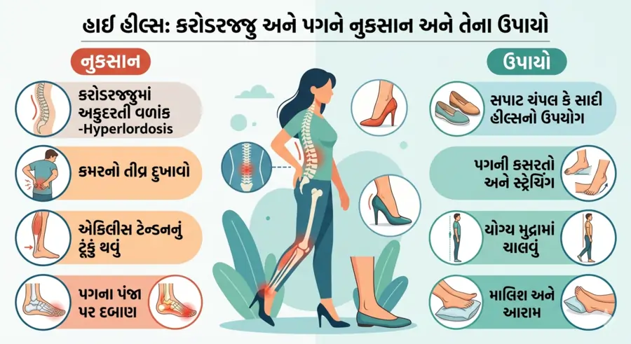 હાઈ હીલ્સ પહેરવાથી કરોડરજ્જુ અને પગને થતા નુકસાન અને તેના ઉપાયો