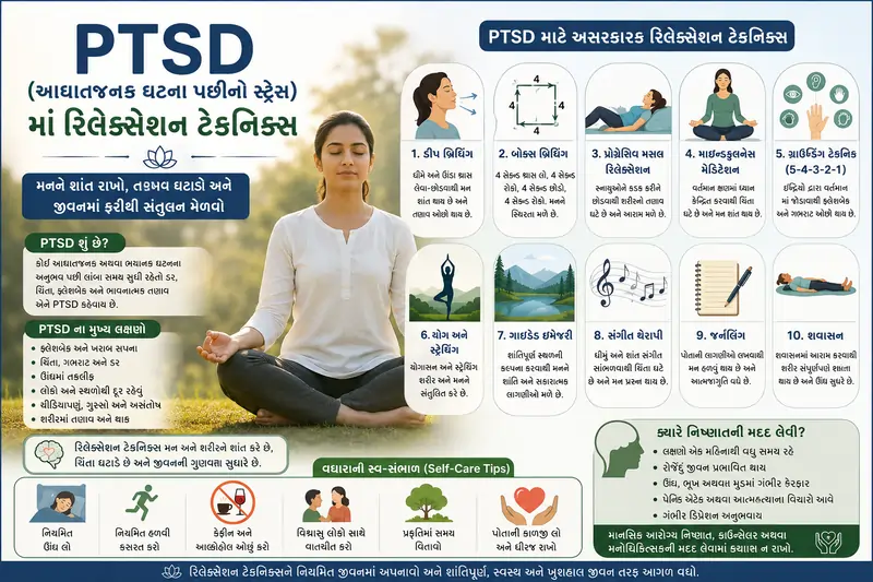PTSD (આઘાતજનક ઘટના પછીનો સ્ટ્રેસ) માં રિલેક્સેશન ટેકનિક્સ
