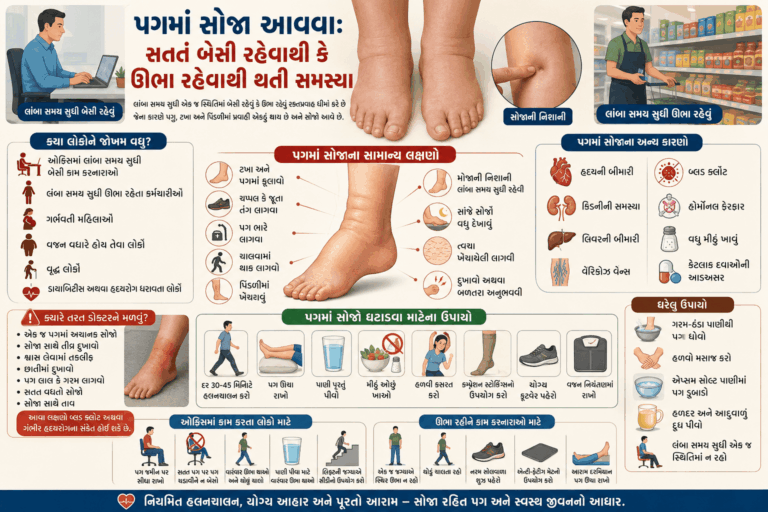પગમાં સોજા આવવા: સતત બેસી રહેવાથી કે ઊભા રહેવાથી થતી સમસ્યા
