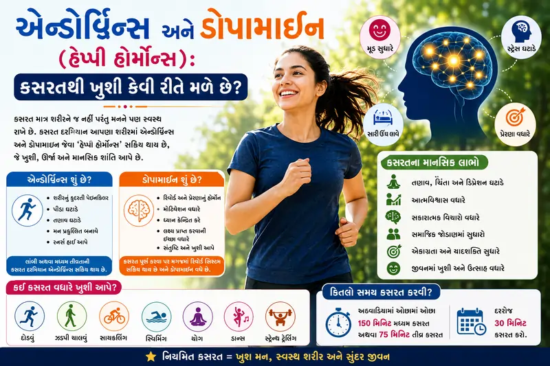 એન્ડોર્ફિન્સ અને ડોપામાઇન (હેપ્પી હોર્મોન્સ) કસરતથી ખુશી કેવી રીતે મળે છે