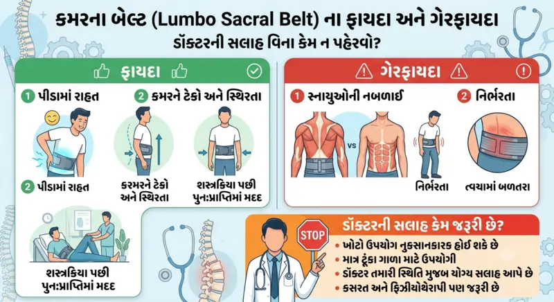 કમરના બેલ્ટ (Lumbo Sacral Belt) ના ફાયદા અને ગેરફાયદા ડોક્ટરની સલાહ વિના કેમ ન પહેરવો