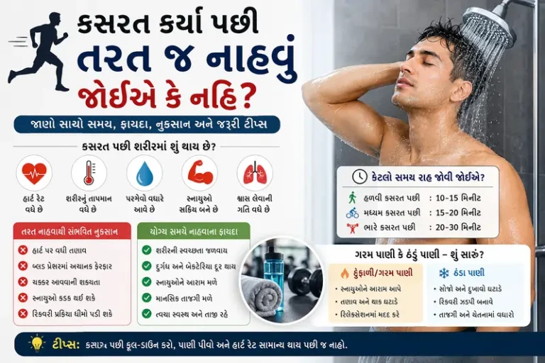 કસરત કર્યા પછી તરત જ નાહવું જોઈએ કે નહિ