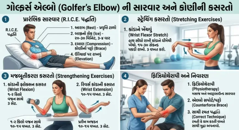 ગોલ્ફર્સ એલ્બો (Golfer’s Elbow) ની સારવાર અને કોણીની કસરતો