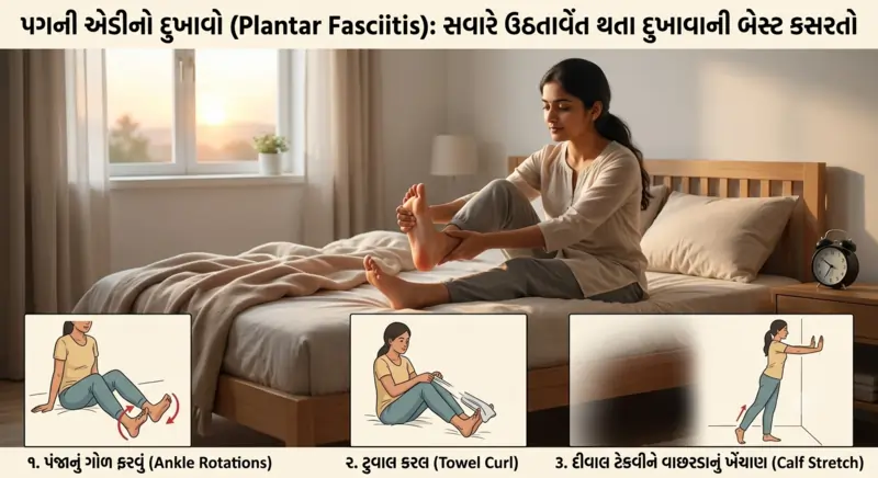 પગની એડીનો દુખાવો (Plantar Fasciitis) સવારે ઉઠતાવેંત થતા દુખાવાની બેસ્ટ કસરતો
