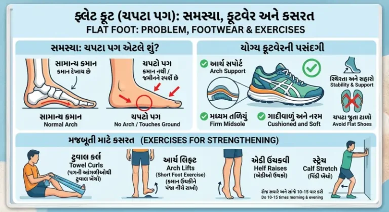ફ્લેટ ફૂટ (ચપટા પગ) ની સમસ્યા અને તેના માટે યોગ્ય ફૂટવેર અને કસરત