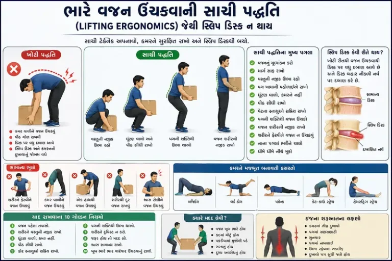 ભારે વજન ઉંચકવાની સાચી પદ્ધતિ જેથી સ્લિપ ડિસ્ક ન થાય (Lifting Ergonomics)