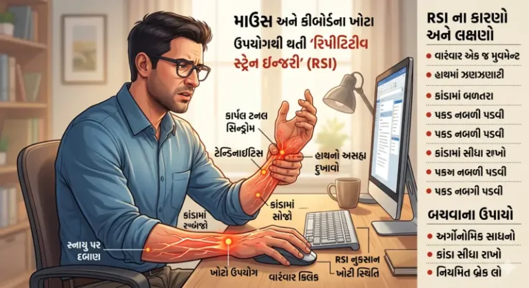 માઉસ અને કીબોર્ડના ખોટા ઉપયોગથી થતી 'રિપીટિટીવ સ્ટ્રેન ઇન્જરી' (RSI)
