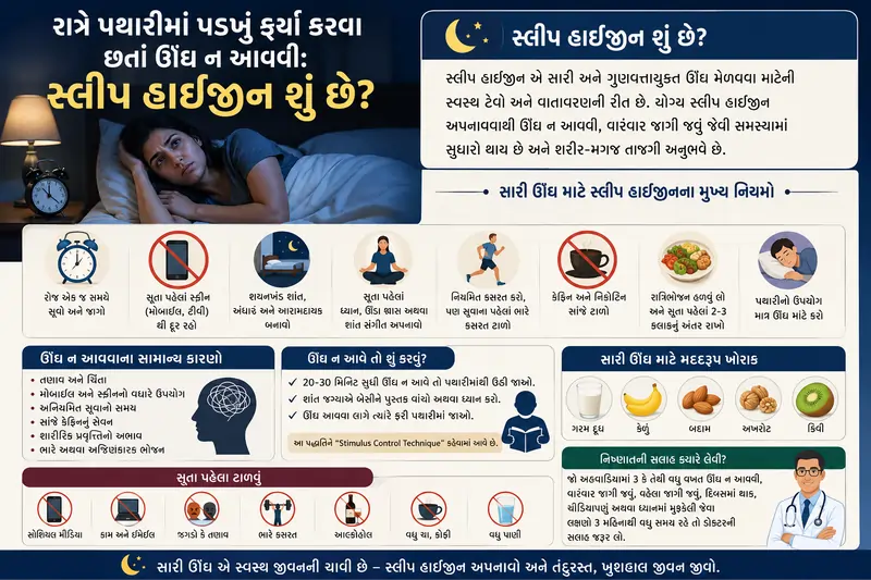 રાત્રે પથારીમાં પડખું ફર્યા કરવા છતાં ઊંઘ ન આવવી સ્લીપ હાઈજીન શું છે