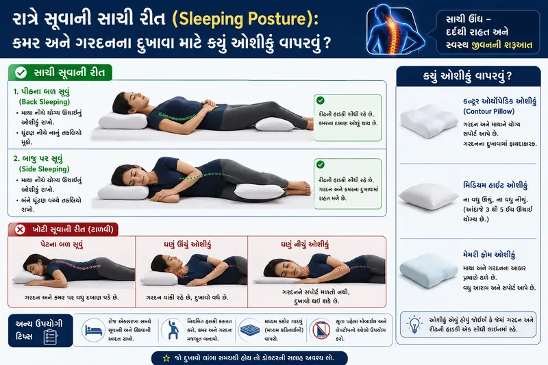 રાત્રે સૂવાની સાચી રીત (Sleeping Posture) કમર અને ગરદનના દુખાવા માટે કયું ઓશીકું વાપરવું
