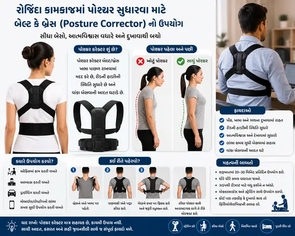 રોજિંદા કામકાજમાં પોશ્ચર સુધારવા માટે બેલ્ટ કે બ્રેસ (Posture Corrector) નો ઉપયોગ