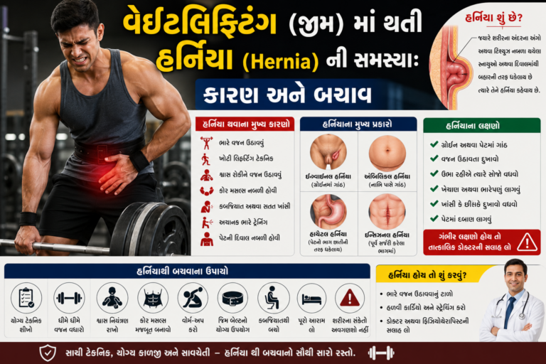 વેઇટલિફ્ટિંગ (જીમ) માં થતી હર્નિયા (Hernia) ની સમસ્યા કારણ અને બચાવ