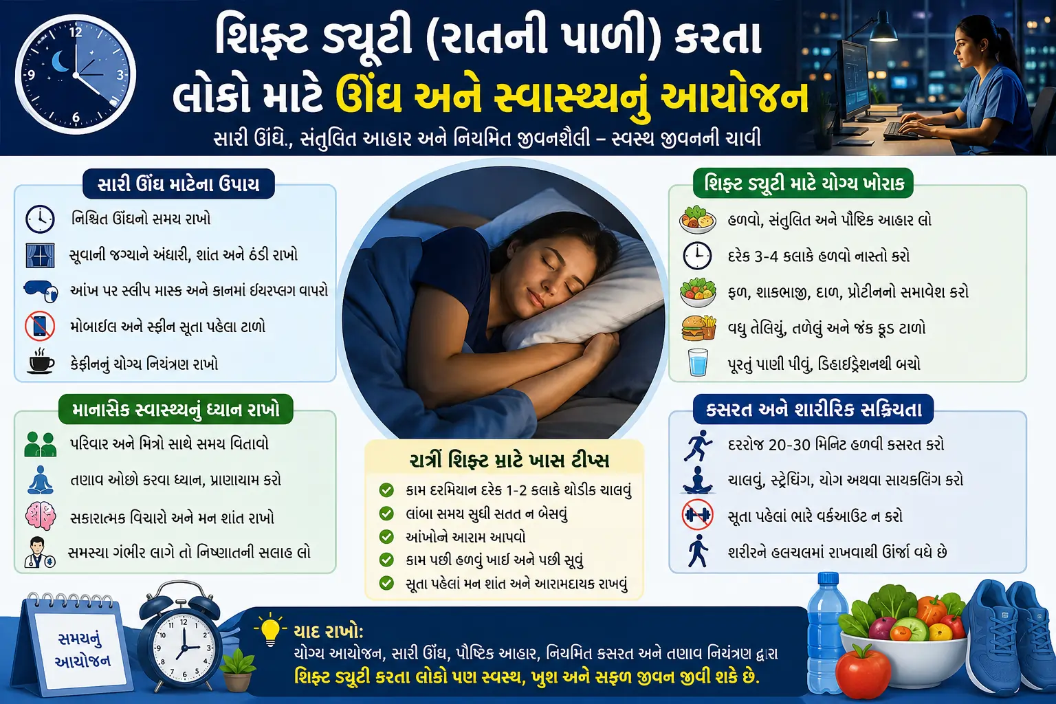 શિફ્ટ ડ્યુટી (રાતની પાળી) કરતા લોકો માટે ઊંઘ અને સ્વાસ્થ્યનું આયોજન