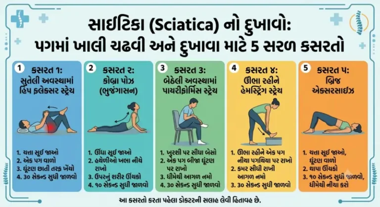 સાઇટિકા (Sciatica) નો દુખાવો પગમાં ખાલી ચઢવી અને દુખાવા માટે 5 સરળ કસરતો