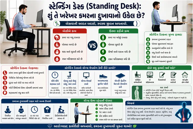 સ્ટેન્ડિંગ ડેસ્ક (Standing Desk) શું તે ખરેખર કમરના દુખાવાનો ઉકેલ
