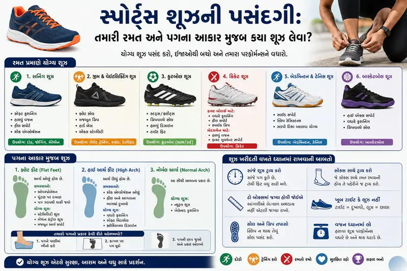 સ્પોર્ટ્સ શૂઝની પસંદગી તમારી રમત અને પગના આકાર મુજબ કયા શૂઝ લેવા