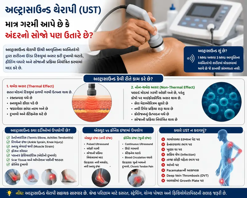 અલ્ટ્રાસાઉન્ડ થેરાપી (UST) માત્ર ગરમી આપે છે કે અંદરનો સોજો પણ ઉતારે છે