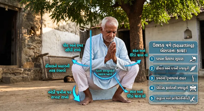 ઉભડક પગે (Squatting) બેસવાની સાચી રીત અને તેના ફાયદા