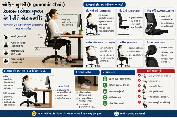 ઓફિસ ખુરશી (Ergonomic Chair) ટેબલના લેવલ મુજબ કેવી રીતે સેટ કરવી