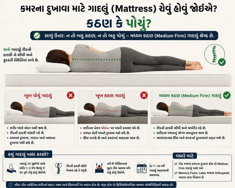 કમરના દુખાવા માટે ગાદલું (Mattress) કેવું હોવું જોઈએ કઠણ કે પોચું