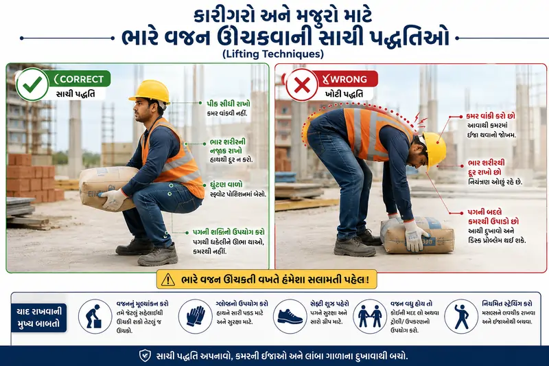 કારીગરો અને મજૂરો માટે ભારે વજન ઊંચકવાની સાચી પદ્ધતિઓ (Lifting Techniques)