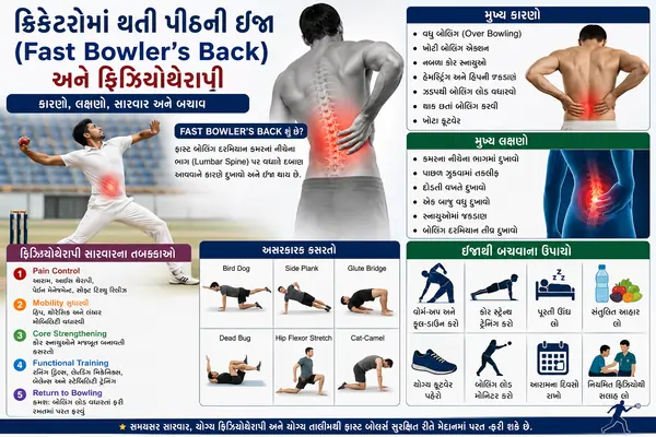 ક્રિકેટરોમાં થતી પીઠની ઇજા (Fast Bowler’s Back) અને ફિઝિયોથેરાપી.