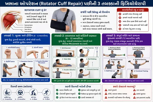 ખભાના ઓપરેશન (Rotator Cuff Repair) પછીની 3 તબક્કાની ફિઝિયોથેરાપી.