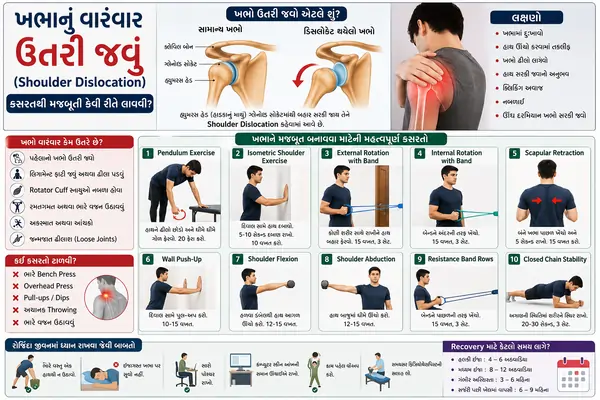 ખભાનું વારંવાર ઉતરી જવું (Shoulder Dislocation) કસરતથી મજબૂતી કેવી રીતે લાવવી
