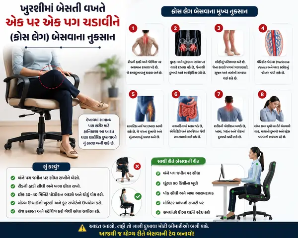 ખુરશીમાં બેસતી વખતે એક પર એક પગ ચડાવીને (ક્રોસ લેગ) બેસવાના નુકસાન