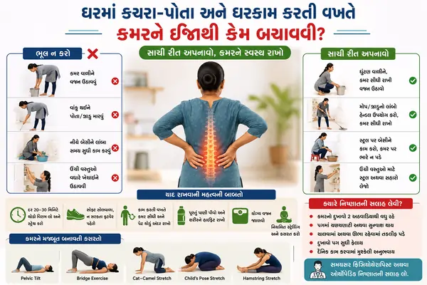 ઘરમાં કચરા-પોતા અને ઘરકામ કરતી વખતે કમરને ઇજાથી કેમ બચાવવી