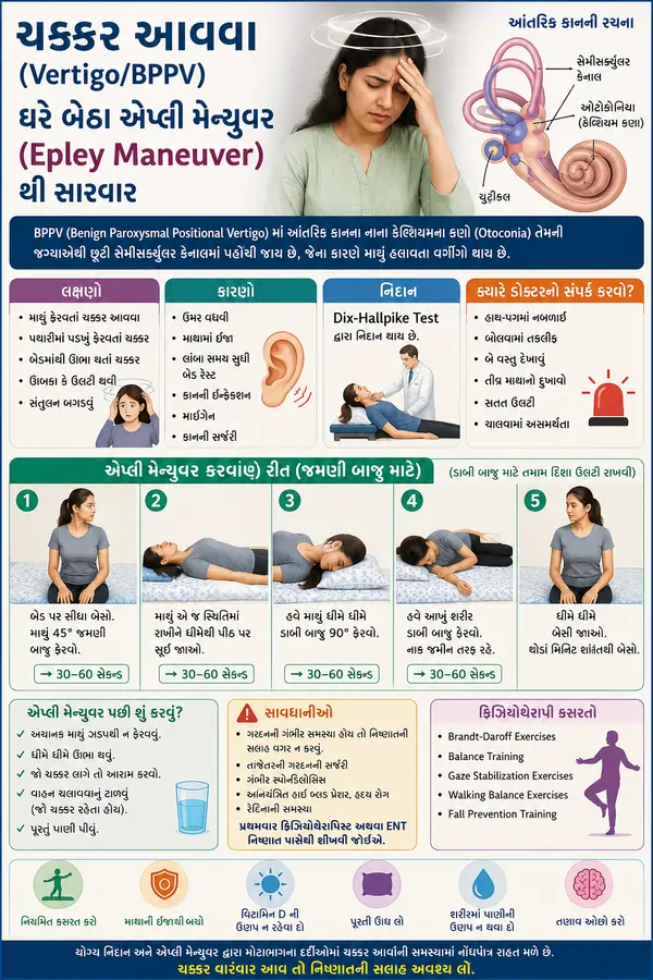 ચક્કર આવવા (VertigoBPPV) ઘરે બેઠા એપ્લી મેન્યુવર (Epley Maneuver) થી સારવાર