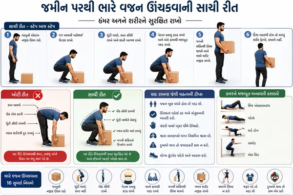 જમીન પરથી ભારે વજન ઊંચકવાની સાચી રીત (Heavy Lifting Tips).