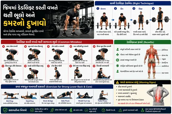 જિમમાં ડેડલિફ્ટ (Deadlift) મારતી વખતે થતી ભૂલો અને કમરનો દુખાવો સાચી ટેકનિક, કારણો અને ફિઝિયોથેરાપી
