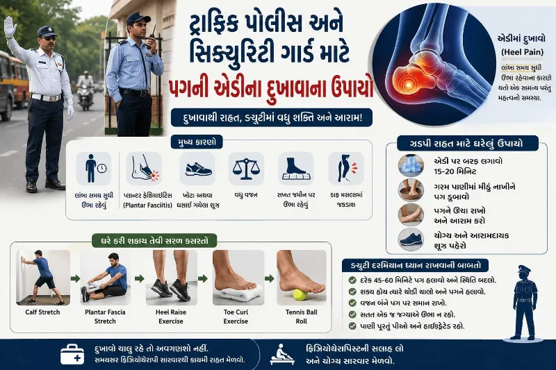 ટ્રાફિક પોલીસ અને સિક્યુરિટી ગાર્ડ માટે પગની એડીના દુખાવાના ઉપાયો