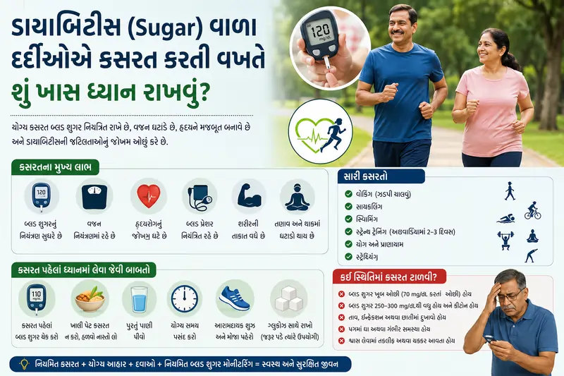 ડાયાબિટીસ (Sugar) વાળા દર્દીઓએ કસરત કરતી વખતે શું ખાસ ધ્યાન રાખવું?