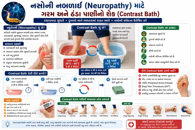નસોની નબળાઈ (Neuropathy) માટે ગરમ અને ઠંડા પાણીનો શેક (Contrast Bath).