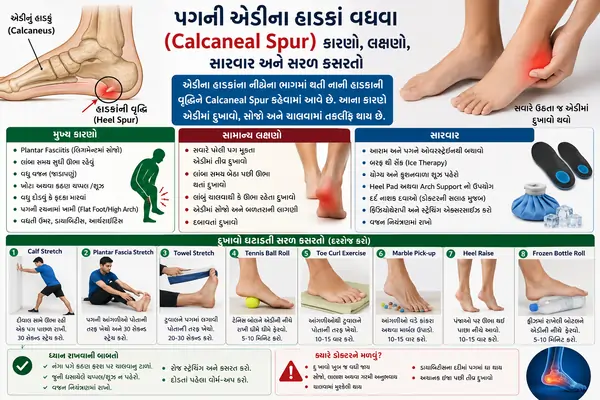 પગની એડીના હાડકાં વધવા (Calcaneal Spur) કારણો અને સરળ કસરતો.