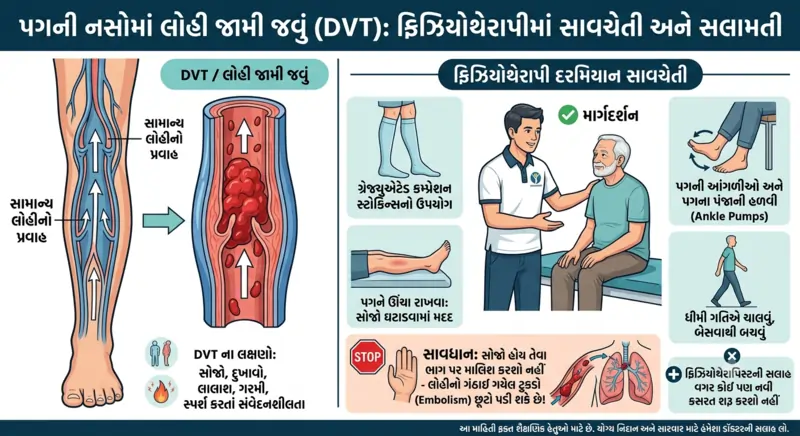 પગની નસોમાં લોહી જામી જવું (DVT) અને ફિઝિયોથેરાપીમાં રાખવાની સાવચેતી.