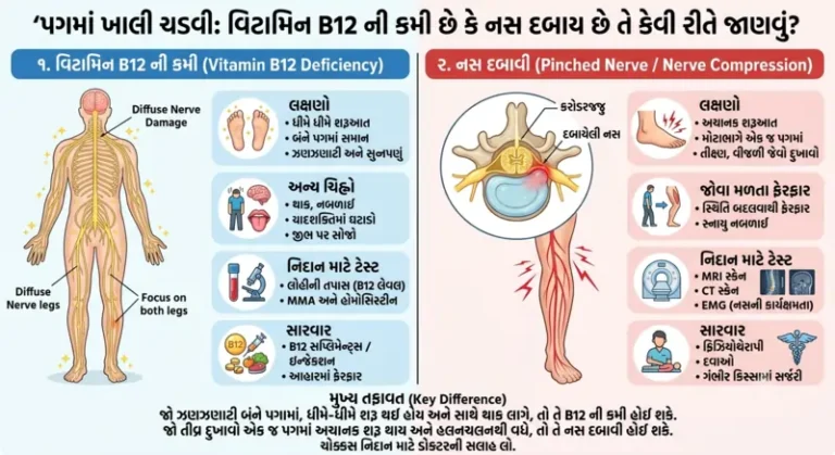 પગમાં ખાલી ચડવી વિટામિન B12 ની કમી છે કે નસ દબાય છે તે કેવી રીતે જાણવું