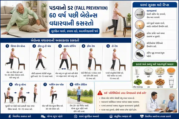 પડવાનો ડર (Fall Prevention) 60 વર્ષ પછી બાથરૂમમાં કે ઘરમાં પડવાથી બચવા બેલેન્સ વધારવાની અસરકારક કસરતો
