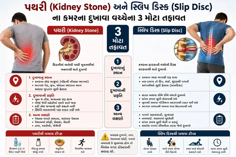 પથરી (Kidney Stone) માં કમરનો દુખાવો અને સ્લિપ ડિસ્કના દુખાવા વચ્ચેનો 3 મોટા તફાવત